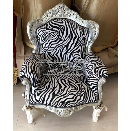 Poltrona con braccioli Germany Trono Barocco argento tessuto zebrato AL4227