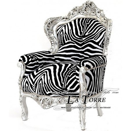 Armchair with armrests Germany Trono Barocco silver zebra fabric AL4227