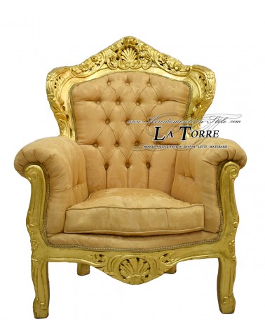 Deutscher Sessel, barocker Thron, Blattgold, Damaststoff, Swarovski-Lilie AL4227