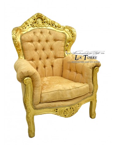 Deutscher Sessel, barocker Thron, Blattgold, Damaststoff, Swarovski-Lilie AL4227