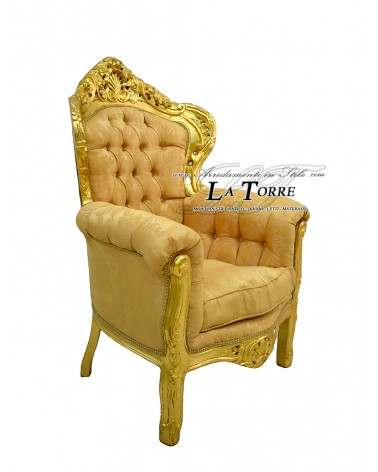 Deutscher Sessel, barocker Thron, Blattgold, Damaststoff, Swarovski-Lilie AL4227