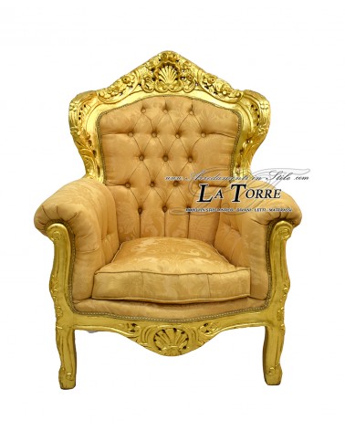 Deutscher Sessel, barocker Thron, Blattgold, Damaststoff, Swarovski-Lilie AL4227