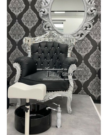 Barock-Thronsessel aus Deutschland, silber-schwarzes Kunstleder, Swarovski-Kristalle AL4227