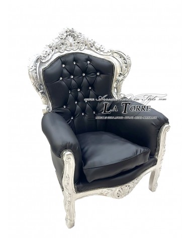 Barock-Thronsessel aus Deutschland, silber-schwarzes Kunstleder, Swarovski-Kristalle AL4227