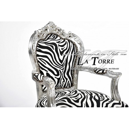 Sedia Poltrona Still Barocco Impero argento tessuto zebrato Juve bianco nero AL2729