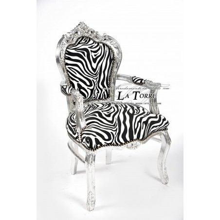 Sedia Poltrona Still Barocco Impero argento tessuto zebrato Juve bianco nero AL2729