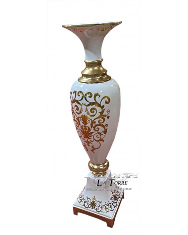 Amphorenvase, Becher, Athena, stehend, elfenbeinfarben und goldbemalt, Keramik, RA07