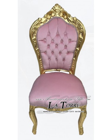 Poltrona Sedia Still Luigi XV Barocco Legno Oro velluto rosa swarovski AL1826