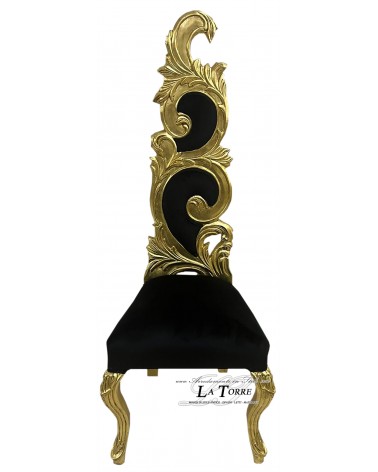 Poltrona trono barocco sedia fiamma h145 oro velluto nero AR6970