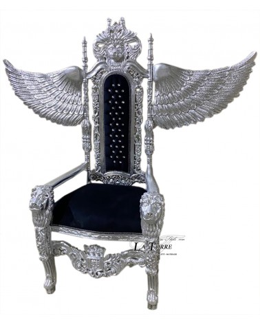 King's throne with winged lions in baroque style royal armchair gold leaf black velvet MI03