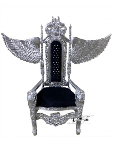 King's throne with winged lions in baroque style royal armchair gold leaf black velvet MI03