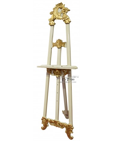 Cavalletto tre piedi barocco porta quadro dipinto cornice avorio e oro R56