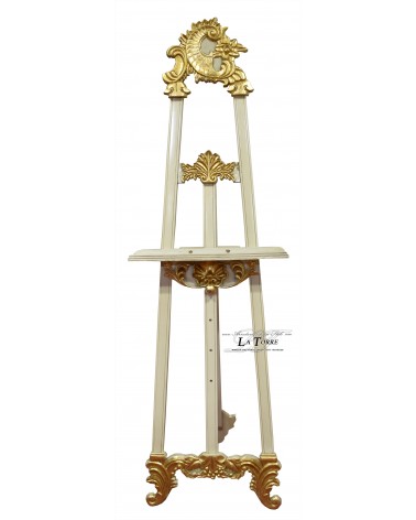 Dreibeinige Staffelei im Barockstil für gemalte Bilder, Rahmen aus Elfenbein und Gold R56