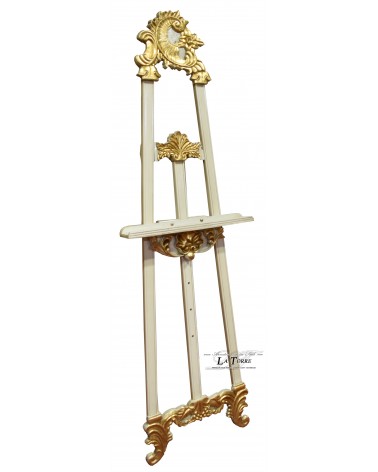 Dreibeinige Staffelei im Barockstil für gemalte Bilder, Rahmen aus Elfenbein und Gold R56