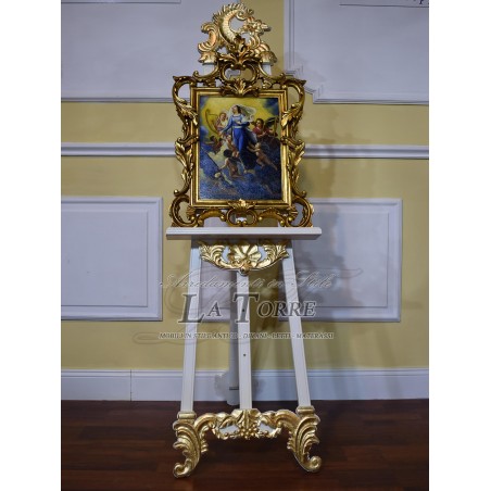 Dreibeinige Staffelei im Barockstil für gemalte Bilder, Rahmen aus Elfenbein und Gold R56