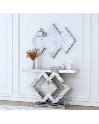 Modern Mirrored Console Table with Luxury Geometric Design for Elegant Entryway E599A