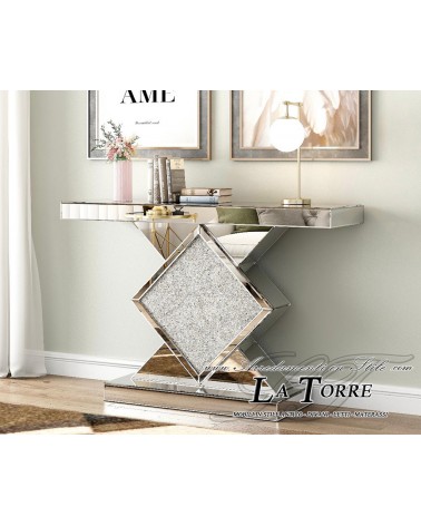 Modern Mirrored Console Table with Swarovski Details and Luxury Geometric Design for Entryway E51F