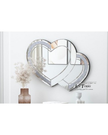 Double Heart Mirror 80x120 cm – Frame with Swarovski Crystals for Bedroom, Entrance and Living Room A54A