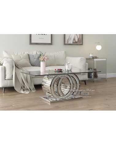 Couchtisch mit Spiegel, rundem Fuß und Swarovski-Details – Modernes und luxuriöses Design F42D
