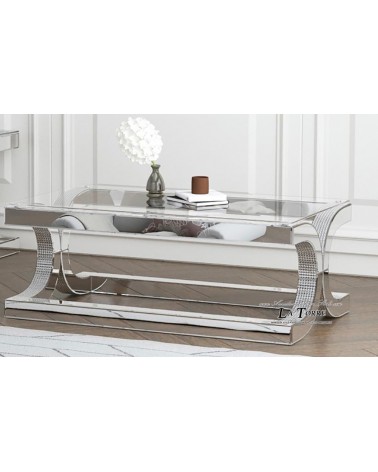 Couchtisch mit Spiegel, rundem Fuß und Swarovski-Details – Modernes und luxuriöses Design F49F