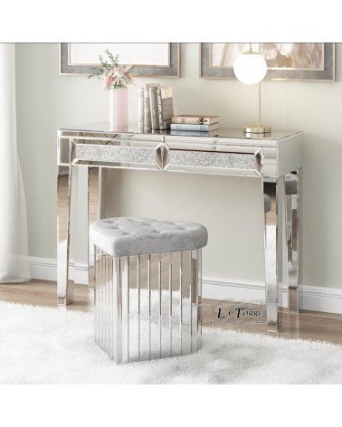 Modern Mirrored Console Table with Swarovski Details and Drawers H86E