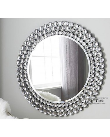 Luxuriöser runder Spiegel Ø 90 cm – Rahmen mit funkelnden Swarovski-Kristallen für Wohn- und Schlafzimmer CBM1509