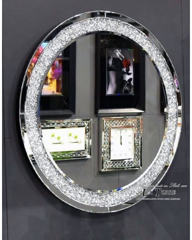 Round Mirror with Swarovski Crystals – Modern Luxury Shiny Frame Ø80 cm CBM012