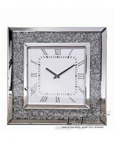 Moderne quadratische Wanduhr mit Kristallen – Luxuriöser Spiegelrahmen 50x50 cm CBC86