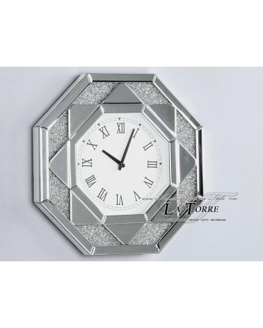 Moderne achteckige Wanduhr mit Swarovski-Kristallen – Luxuriöses Spiegeldesign 60 cm C98