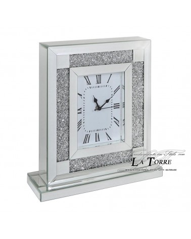 Modern Table Clock with Swarovski Crystals – Luxury Mirrored Frame 30x33H cm C180