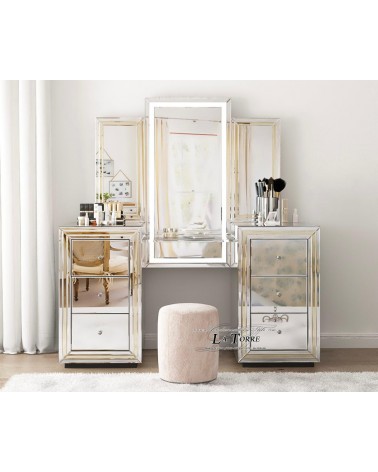 Toeletta Tavolo da Trucco Specchiata Completa di Specchi e Cassetti – Design Moderno e di Lusso H84E