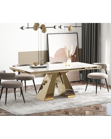 Tavolo da Pranzo Rettangolare Specchiato con Piano Effetto Marmo – Lusso e Design Moderno CBFG34A