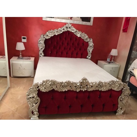 King size double bed with Baroque eco-leather container in wood, gold, silver or PILISSENA patination