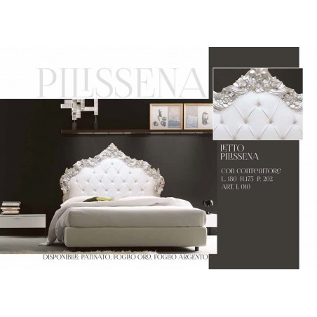 King size double bed in eco-leather or velvet, Baroque style storage unit, gold, silver or patinated wood, any colour PILISSENA