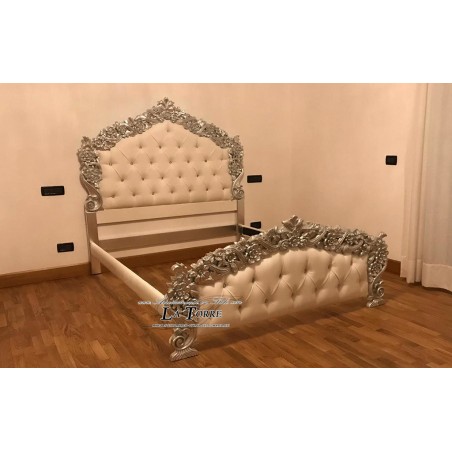 1 and a half square bed with Baroque eco-leather container in white PILISSENA