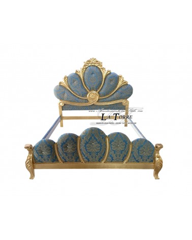 Letto matrimoniale barocco contenitore legno massello intagliato a mano ecopelle o tessuto qualsiasi colore EMY