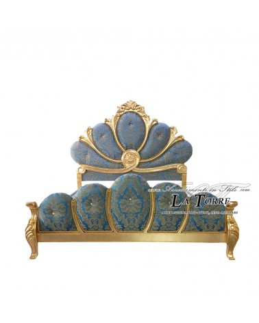 Baroque double bed with container, hand-carved solid wood, eco-leather or fabric, any EMY colour