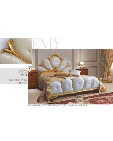 Baroque double bed with container, hand-carved solid wood, eco-leather or fabric, any EMY colour