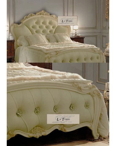 Doppelbett Matilde Baroque mit Stauraum in Öko-Leder, Blattgold oder Blattsilber, in jeder Farbe