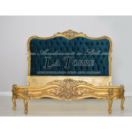 Selly Louis XV Barock Empire Doppelbett Gold Grün Samt AL1779