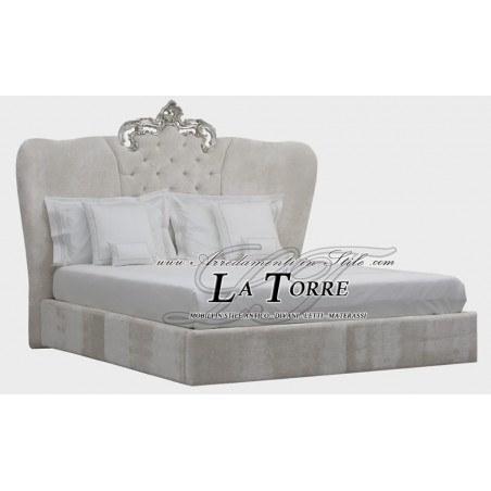 Baroque double container bed in eco-leather, wood, gold and silver Beyora