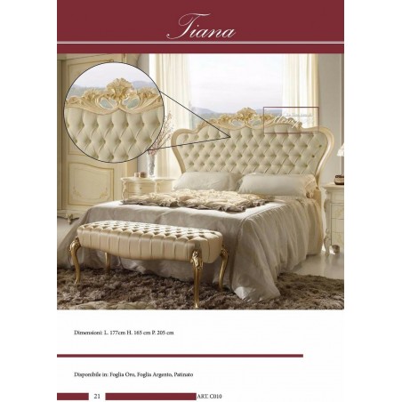 Letto Matrimoniale Barocco legno foglia oro argento ecopelle o vellutino qualsiasi colore Diana