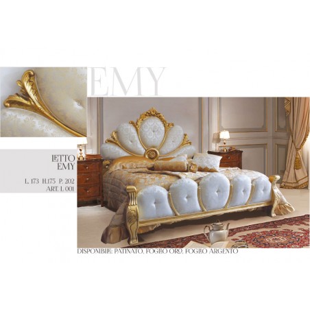 Barockes Kingsize-Doppelbett mit Stauraum, Samt oder Kunstleder, Blattgoldholz, Blattsilber, jede Farbe, Emy