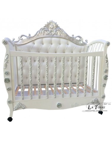 Simba Babybett im Barockstil, Einzelbett, Weiß und Silber, jede Farbe möglich, AZ12