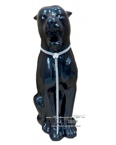Keramik-Tierstatue, Skulptur, schwarzer Panther, Leopard, Puma, Swarovski, H 70 cm, PR31