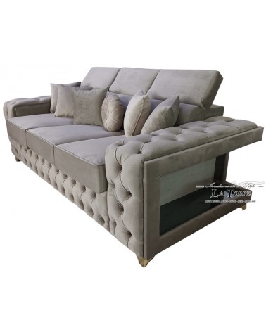 Modernes Sofa mit Gestell und Matratze, 3- oder 2-Sitzer, mit LED-Beleuchtung, Samt oder Kunstleder, jede Farbe, AZ29