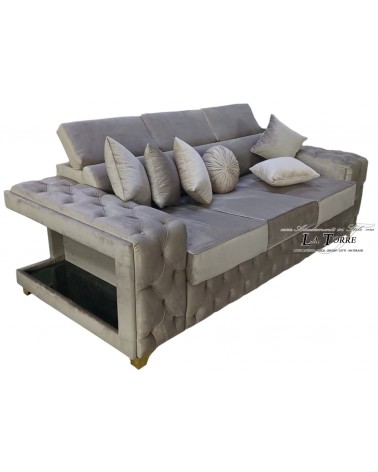 Modernes Sofa mit Gestell und Matratze, 3- oder 2-Sitzer, mit LED-Beleuchtung, Samt oder Kunstleder, jede Farbe, AZ29