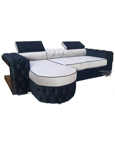 3 seater sofa with modern LED peninsula in velvet or eco-leather Swarovski AZ30