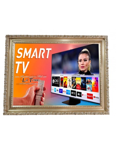 Cornice per Smart Tv A Muro Classica Televisore Legno pino Barocca Foglia oro con particolari avorioTV1045