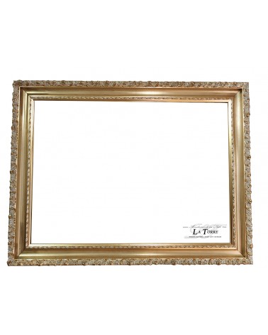 Classic baroque perforated custom-made gold frame with ivory details, safe sliding system 1045